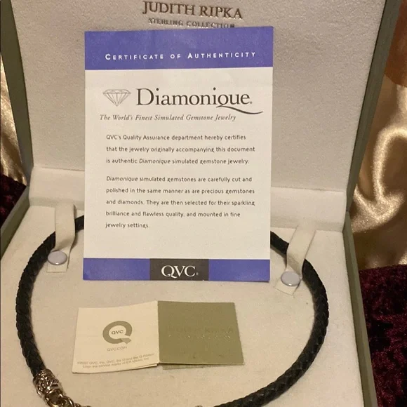 Vintage JudithRipka Diamonique Black Leather Sterling Silver